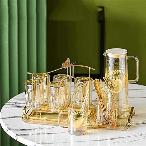Water Cup Set Home Living Room Nordic with Glass Cup Family Hospitality Tea Cup Kettle Tea Set Tray Tea Kettle (Size : 6cup Set)
