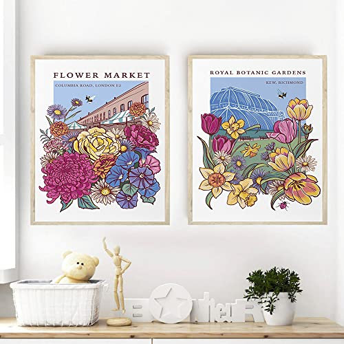 Blumen Wandkunst Drucke Columbia Road Blumenmarkt Und Kew Gardens Poster Bilder 2 Stück Leinwandmalerei Nordisches Bett Zimmer Wohnkultur 30Cmx40Cmx2Pcs Kein Rahmen