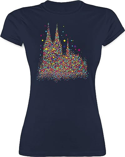 Shirt Damen - & - Kölner Dom Konfetti I Karneval I Fasching - S - Navy Blau - Shirts koelle Faschings Tshirt Karnevals köln t-Shirt Tshirt+konfetti+Dom Faschings-t-Shirt fassenacht Koln Tshirts