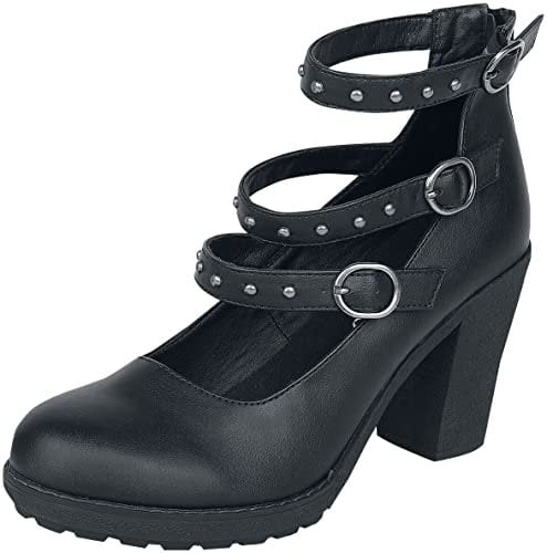 Gothicana by EMP Damen Schwarze High Heels mit Riemen und Nieten EU40