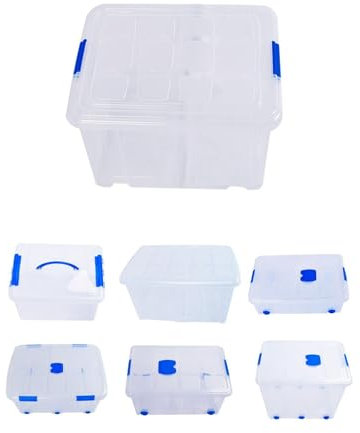 Jardin202 - Cajas de Almacenamiento Transparentes con Tapa Azul | Caja de ordenación | Pack 6 uds (35L)