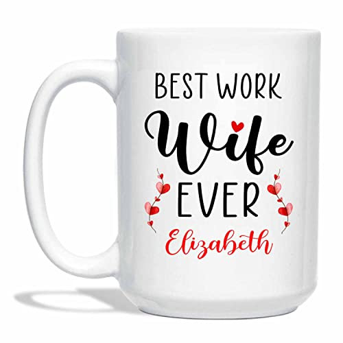 Taza de café blanca personalizada para esposa, taza de té de cerámica de 11 onzas y 15 onzas, taza de café personalizada para esposa con nombre, taza de viaje única para esposa, regalo para