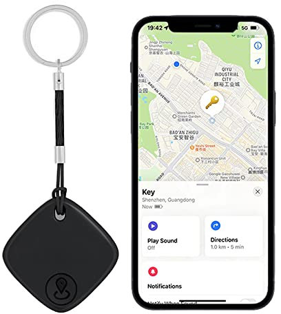 Bluetooth Tracker and Item Locator: Key Finder, Smart tag Item Finder Works with Apple Find My(only iOS Compatible),1 Year Replaceable Battery, Smart Tracker for Keys Bags Wallets Pet (Black-1pack)