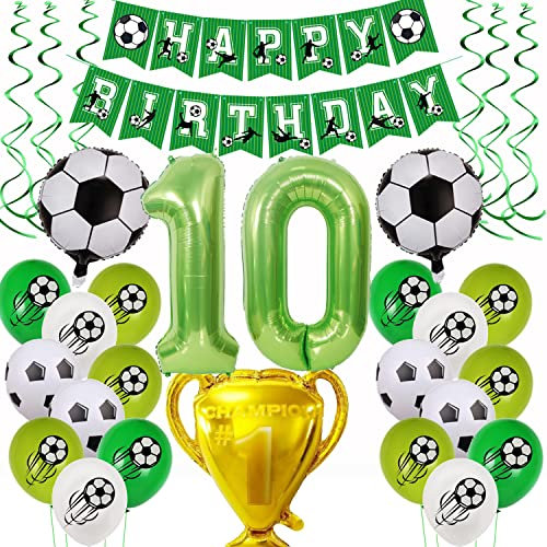 Fußball 10 Geburtstag Deko, Fussball Luftballon 10. Geburtstag Grün,Fußball Luftballon 10 Jahre Deko,Grün 10.Geburtstagsdeko Jungen, 10.Geburtstagsdeko Ballon 10 Jahr Fußball