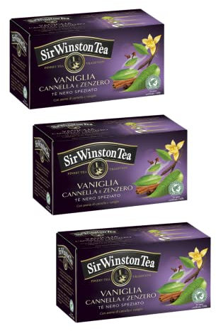 Sir Winston Tea® | Tè Nero Speziato con Vaniglia, Cannella e Zenzero - 3 x 20 Bustine di Tè (120 Gr) | Tè Nero Vaniglia & Spezie
