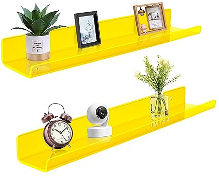 ROYALITA 61 cm lange schwebende Bücherregale aus Acryl, Wandmontage, 2er-Set, Wandmontage, Bücherregal, Ausstellungsregale, Raumdekoration, schwebende Wandregale für Schlafzimmer, Wohnzimmer, Büro,
