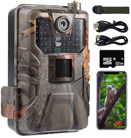 Camara Fototrampeo, 24MP 2.7K Camara Caza con Visión Nocturna 0.3s Activada por Movimiento Impermeable, Cámara de Rastreo de Caza con Tarjeta SD de 32GB, para Caza, Monitoreo de Vida Silvestre
