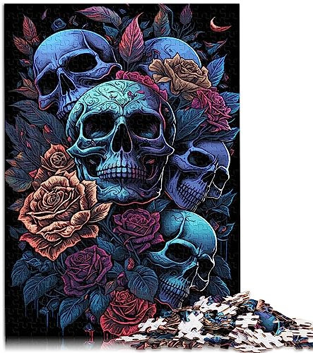Puzzles für Erwachsene, Totenkopf und Rosen, Totenkopf-Rose für Erwachsene, 1000-teiliges Puzzle für Jugendliche und Erwachsene, Papppuzzle für Heimdekoration, Größe: 26 x 38 cm