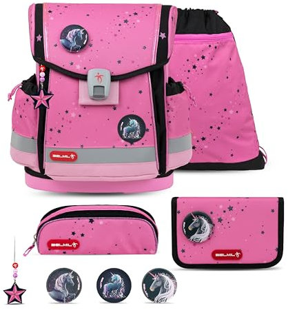 Belmil Classy Plus Schulranzen Set 5-teilig mit Brustgurt (405-78/AG/S) (Pink Black)
