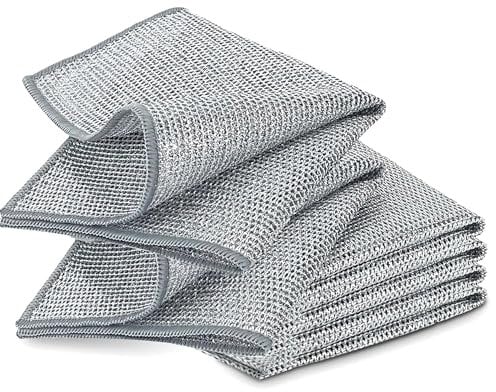 YinQin 6 PCS Double Layer Wire Dishwashing Cloths Non Scratch Stainless Steel Cleaning Cloth 20x20 cm Two Layer Multi Purpose Metal Wire Dish Cloths Rag Towel for Kitchen, Dish, Sink, Stove Top