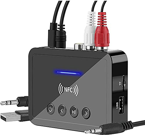 Yokomu Bluetooth 5.0 Receiver Transmitter FM Stereo AUX 3.5mm Jack Wireless NFC Bluetooth Audio Adapter for TV PC Headphone