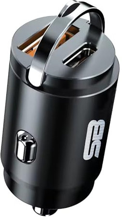 SB 100W Zigarettenanzünder USB-C & USB Auto-Adapter [PPS PD 30W & QC 3.0], super Mini, ganzmetall, kompatibel mit iPhone 15 Pro Max, 14, 13, Google Pixel und Samsung.