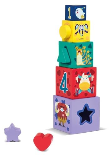 Dal - Aktive Würfel, Würfelspiel und Formen aus Holz, geeignet für Kinder ab 24 Monaten.