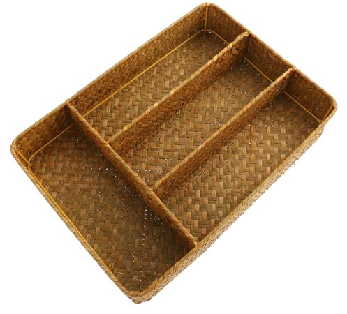 Ciieeo Retro Pastoral Woven Storage Basket for Desktop Organization Seagrass Makeup Container Multipurpose Home for Fruits Snacks