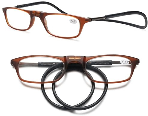MAGIMODAC Damen Herren Lesebrille Faltbar Magnetverschluss Lesehilfe Sehhilfe Magnetische Lesebrillen mit flexiblem Halteband Braun Schwarz 2.00