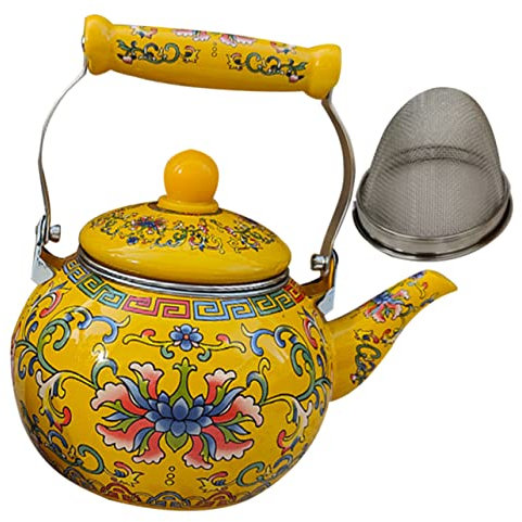LeGDOr Tetera esmaltada Tetera esmaltada Tetera de cerámica Tetera con colador Tetera esmaltada Tetera Blanca Calentador de Agua Tetera de Metal Tetera Multiusos Olla esmaltada de Agua fría Niño