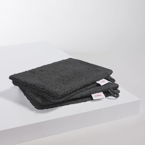 s.Oliver 4 TLG Waschhandschuh Set - 100% Baumwolle, 600 g/m², weich & angenehm, 4X Waschlappen schwarz
