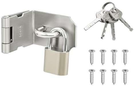 SAYAYO 90 Degrés Verrou Porte Exterieur Loquet Porte Interieure, Serrure Porte avec Cadenas, Verrou Portail en Acier Inoxydable pour Porte, Armoire, Tiroir et Jardin, Brossé, EMST009K-LS