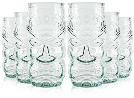 Viste-lo Verres Tiki pour cocktail. 6x verres tiki pour cocktails, sangria ou boissons froides. Design tiki. Verre recyclé. 500 ml. Gobelet long Tiki. Verres Bacardi, gobelets enfants. (TIKI 500ML)