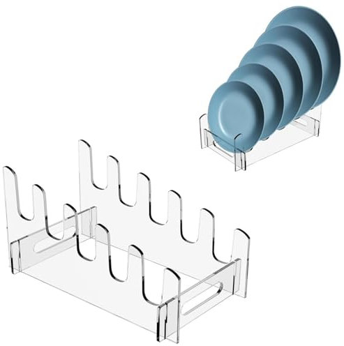 VixorLuilith Plate Dishware Display Rack, Acrylic Multi - Plate Display Rack, Kitchen Cabinet Organizer for Plates/Plate/Bowl/Cup/Pot Lid/Cutting Board (5 Layers)