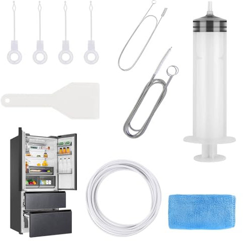 Kühlschrank Reinigung Set, 10 Stück Kühlschrank Reinigungswerkzeug,Reinigungsbürste für Kühlschrank,Kühlschrank Abflussloch Reinigungsset,Kühlschrank Reinigung Spritze