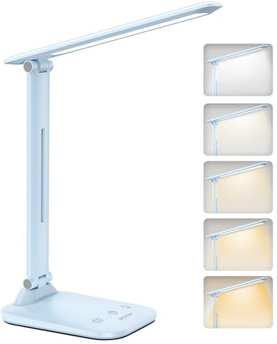 BICKON Desk Lamp, 5 Colour & 15%~100% Adjustable Brightness Dimmable LED Desk Lamp for Study, Eye-Caring Desk Light USB Powered, Auto Timer Table Lamp for Desk, Office, Reading, Bedroom, Gifts