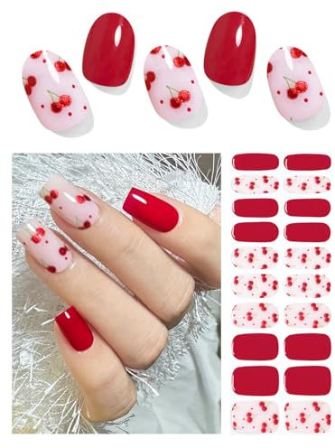 Wahrshei Nagelfolien | Cherries Style UV Gel Nagelfolie | Nagelfolie Selbstklebend | Gel Nail Stickers, Gellack Wraps für Nagel