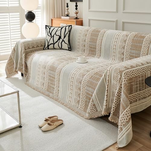 VanderHOME Sofaüberwurf Decke mit Fransen - Chenille Weiche Sofadecke Doppelseitig Überwurf Sofa 2 3 4 Sitzer Chenille Decke als Sofa überwurf, Sofa Überzug, Sofadecke 180 * 230cm-Khaki