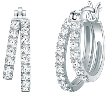 Trilani Damen Creolen aus 925/- Sterling Silber rhodiniert mit Zirkonia Silberohrcreolen
