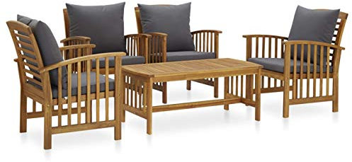 IKAYAA Gartenmöbel Holz, Balkonmöbel Holz, Gartenmöbel Set5-tlg, Holz Sitzgruppe, Balkonmöbel inkl. Sitzpolster und Tisch, Terrassenmöbel für 6 Personen, für Outdoor Garten Terrasse Grau-1