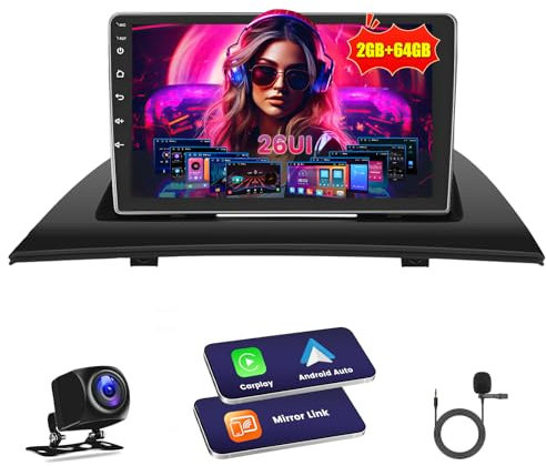 Inefala Radio Coche Android para BMW X3 E83 2004-2012, 2G+64G, Wireless Carplay & Android Auto, 9 Pantalla Autoradio Bluetooth con GPS/WiFi/USB/RDS/FM Cámara Trasera Mic
