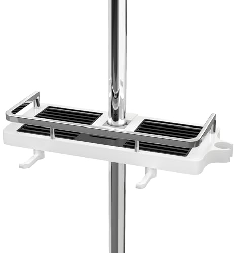 DIYGEEK Mensola Doccia Senza Foratura Bianco, 1 Pezzo | Organizzatore Bagno Sospeso Regolabile in Altezza per Barra Doccia Diametro 18-25 mm