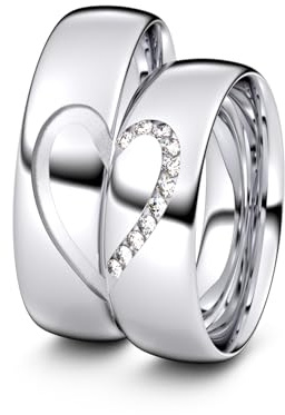 VONJACOB Partnerringe Herz - Silber Partner Ringe mit Gravur & Zirkonia - Paar-Ringe, Eheringe, Verlobungsringe, Hochzeitsringe, Trauringe - Geschenk für Valentinstag, Jahrestag - Modell TR154