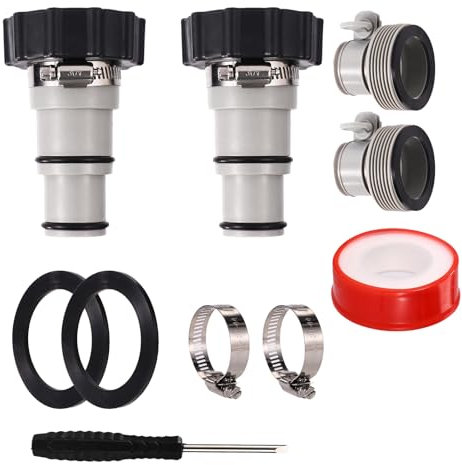 Lyreh 4pcs Pool Hose Adapter Type B & A with Clamp Washer, Hose Conversion Connector (1.5 to 1.25) for Intex Threaded Connection Pumps Hoses, Above Ground Pool Replacement Accessories