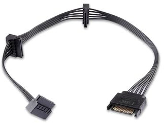ELFJMZP SATA 15-Pin Power Splitter Cable 1 Male to 3 Female, 18AWG Tinned Copper, 42cm for HDD SSD CD-Drive - Multi-Drive Power Adapter for PC, NAS, Server (Black, PVC Jacket)
