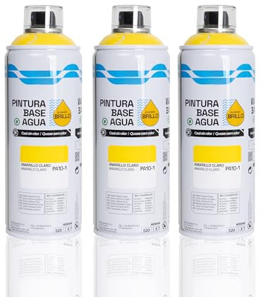 BESCH Pintura en Spray Base Agua 400ml – Ecológica, Sin Olor, para Madera, Plástico, Metal y Cartón – Cobertura Uniforme y Secado Rápido - Amarillo Claro, Pack de 3 unidades