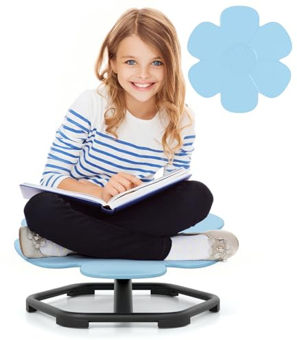 COSTWAY Sensorischer Drehstuhl Kinder, 360° Kinderdrehstuhl, Karussell Autismus Kinderstuhl mit Rutschfester Metallbasis, Karussellstuhl Indoor für Kleinkinder ab 3 Jahren (Blau,Blume)