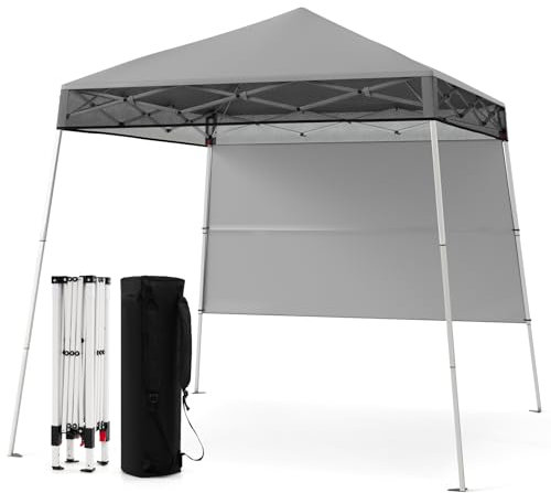 COSTWAY Gazebo Pop-up da Esterno 182 x 182 cm, Gazebo Pieghevole con 1 Parete Laterale, Gambe Inclinabili Regolabili e 4 Picchetti, Tendone Impermeabile per Feste, Campeggio e Picnic (Grigio)