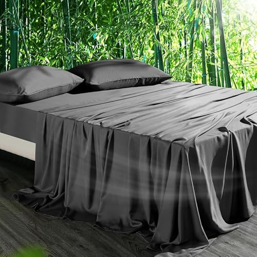 Gezu Bambus Lyocell Spannbettlaken 100x200 Dunkelgrau 100% Bambusseide | Antibakteriell Spannbetttücher Boxspringbett Frottee Topper Glänzend Bettlaken Spannbetttuch 100x200 für bis 30cm Matraze