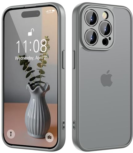 KPPIT for iPhone 15 Pro Max case,Gray | [Shockproof Military Grade Drop Protection] [Frosted Translucent]