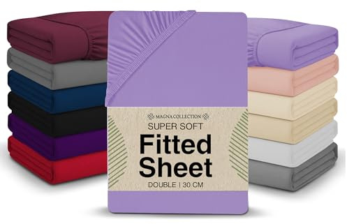 King Size Fitted Sheet - 150 x 200 cm with 30cm Deep Pocket, Soft Brushed Microfibre, Wrinkle-Free, Easy Care, Fade & Shrink Resistant by MAGNA COLLECTION (Lavender, King)
