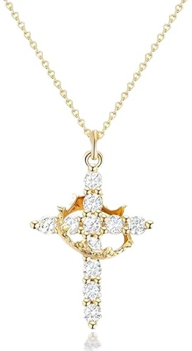 SoundZero 14K vergoldete Halskette mit Krone, Gold Vergoldet Kreuz Anhänger | 14K Kette, Elegante Kreuzanhänger Kette, Kristall Diamant Kreuz Halskette, Damen 14K Vergoldete Halskette