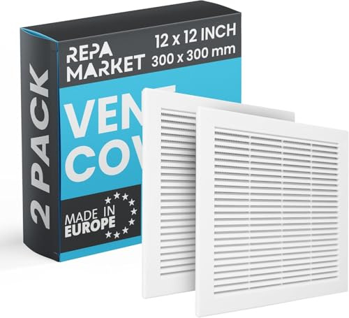 Repa Market 300 x 300 mm Cubiertas de ventilación cuadradas blancas para paredes paquete de 2 rejillas de ventilación de plástico con pantalla de malla de nailon rejillas de ventilación de techo HVAC
