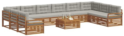 vidaXL Sofagarnituren 11 pcs Natürlich und Hellgrau Massivholz Akazie, Garten-Sofa, Robustes Outdoor-Sofa für die Terrasse, lässige Lounge, bequemes Wohngefühl