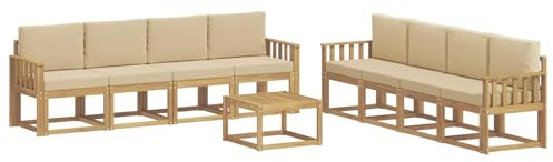 vidaXL Outdoor-Sofagarnitur mit Kissen 9 pcs Weiß und Beige, Moderner Garten-Sofaset, stilvolle Sitzgelegenheit, Akazie Holz Möbel, bequemer Lounge, wetterfest