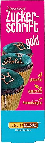 Decocino Zuckerschrift in Gold Lebensmittelfarben-Schrift praktische Tube zur Beschriftung von Fondant & Glasuren Back-Deko für Torten, Kuchen & Cup-Cakes!