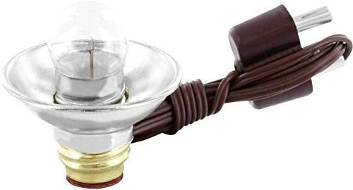 BELI-BECO 471 Skalenlampe mit Reflektor für Puppenhaus oder Krippe mit Beleuchtung - Krippenbeleuchtung - klare Glühlampe mit Fassung E 10-4,5 V - 0,2A mit 400 mm Litze und Doppelstecker (Braun)