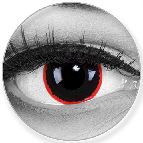 Funnylens Farbige rot schwarze Kontaktlinsen Exorcism - weich ohne Stärke 2er Pack + gratis Behälter – 12 Monatslinsen - perfekt zu Halloween Karneval Fasching oder Fasnacht
