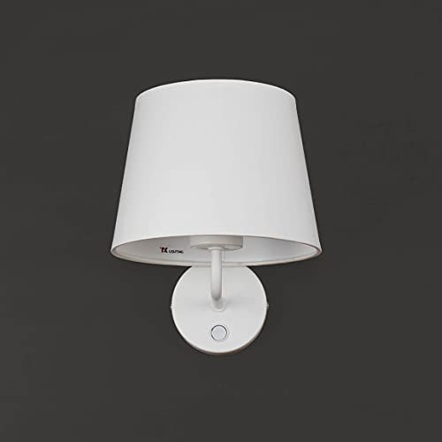 Wandleuchte Stoff Metall Weiß Esszimmer Flur Schlafzimmer H:24 cm E27 mit Schalter blendarm Zeitlose Wandlampe Wohnzimmer MAJA