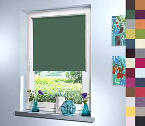 Verdunkelungsrollo nach Maß, Rollo nach Maß, Maßanfertigung Innenrollo, Balkontür, Rollos nach Maß, Blickdicht, für Fenster & Türen, Klemmfix ohne Bohren (220cm Höhe x 75cm Breite/Dunkelgrün)